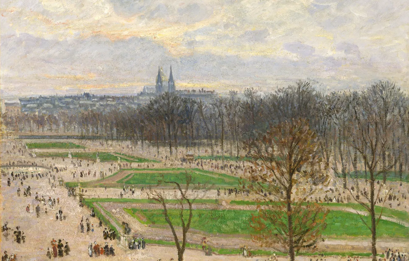 Photo wallpaper landscape, the city, Park, Paris, picture, Camille Pissarro, The Gardens Of The Tuileries On A …