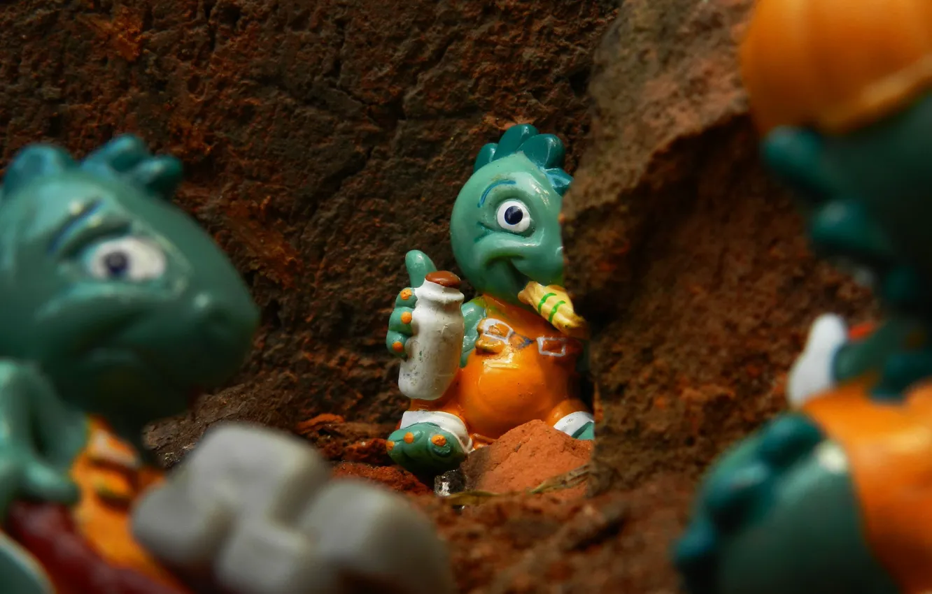 Photo wallpaper childhood, toy, construction, bottle, cars, surprise, dinosaur, lunch