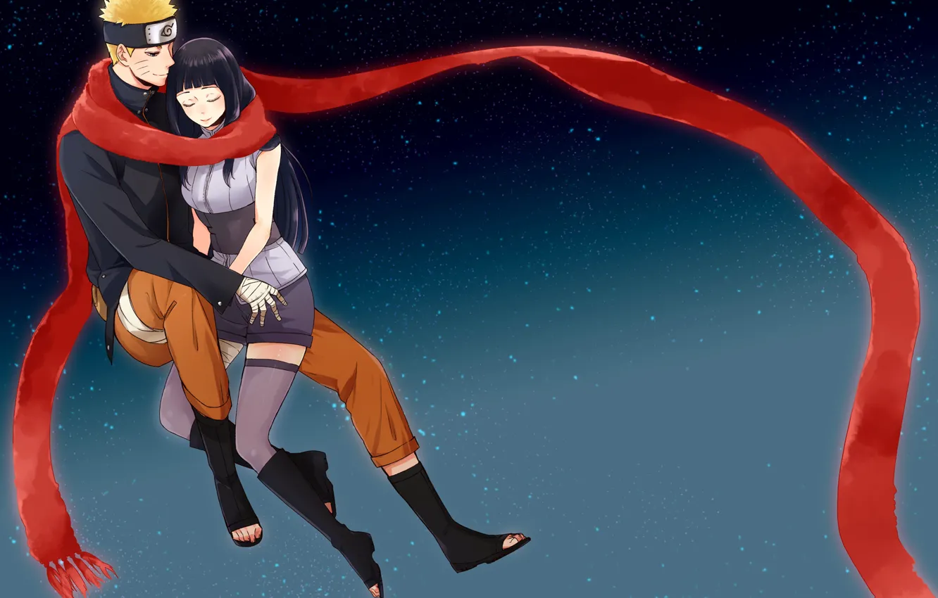 Photo wallpaper the sky, stars, scarf, naruto, naruto, art, hinata, naruto the movie the last