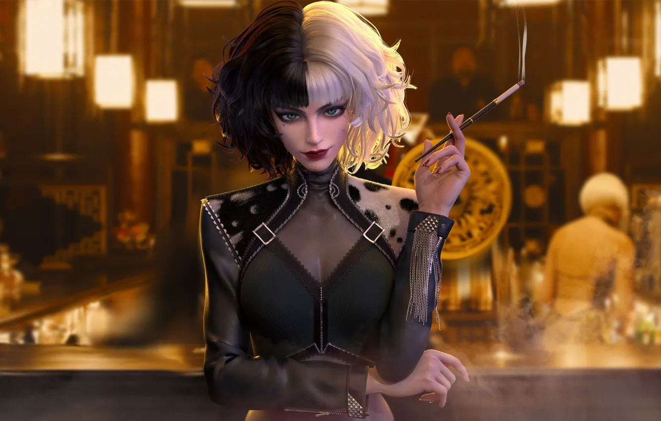 Photo wallpaper Disney, smoke, bar, women, digital art, fan art, cigarettes, multi-colored hair
