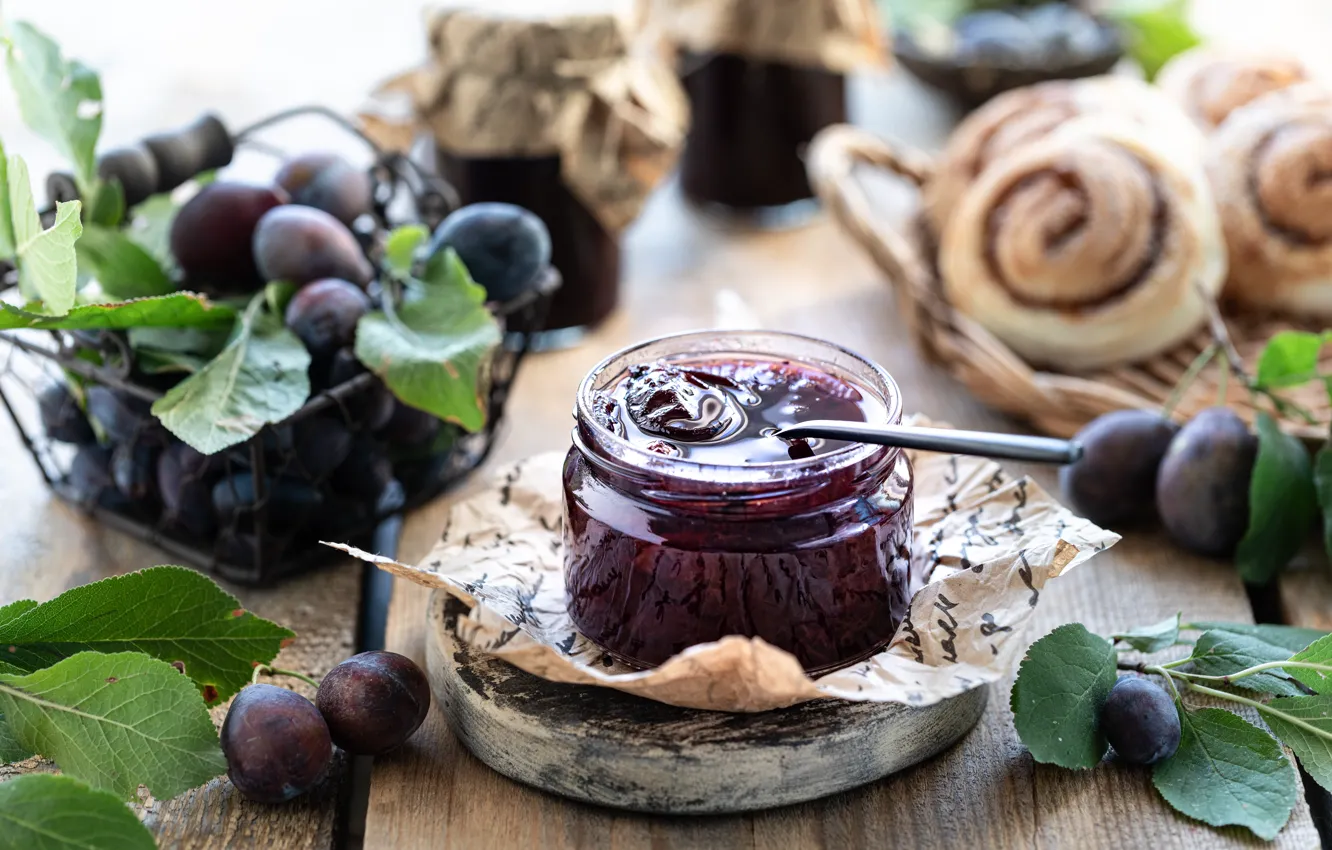 Photo wallpaper plum, jam, buns, plum, Karina Klachuk