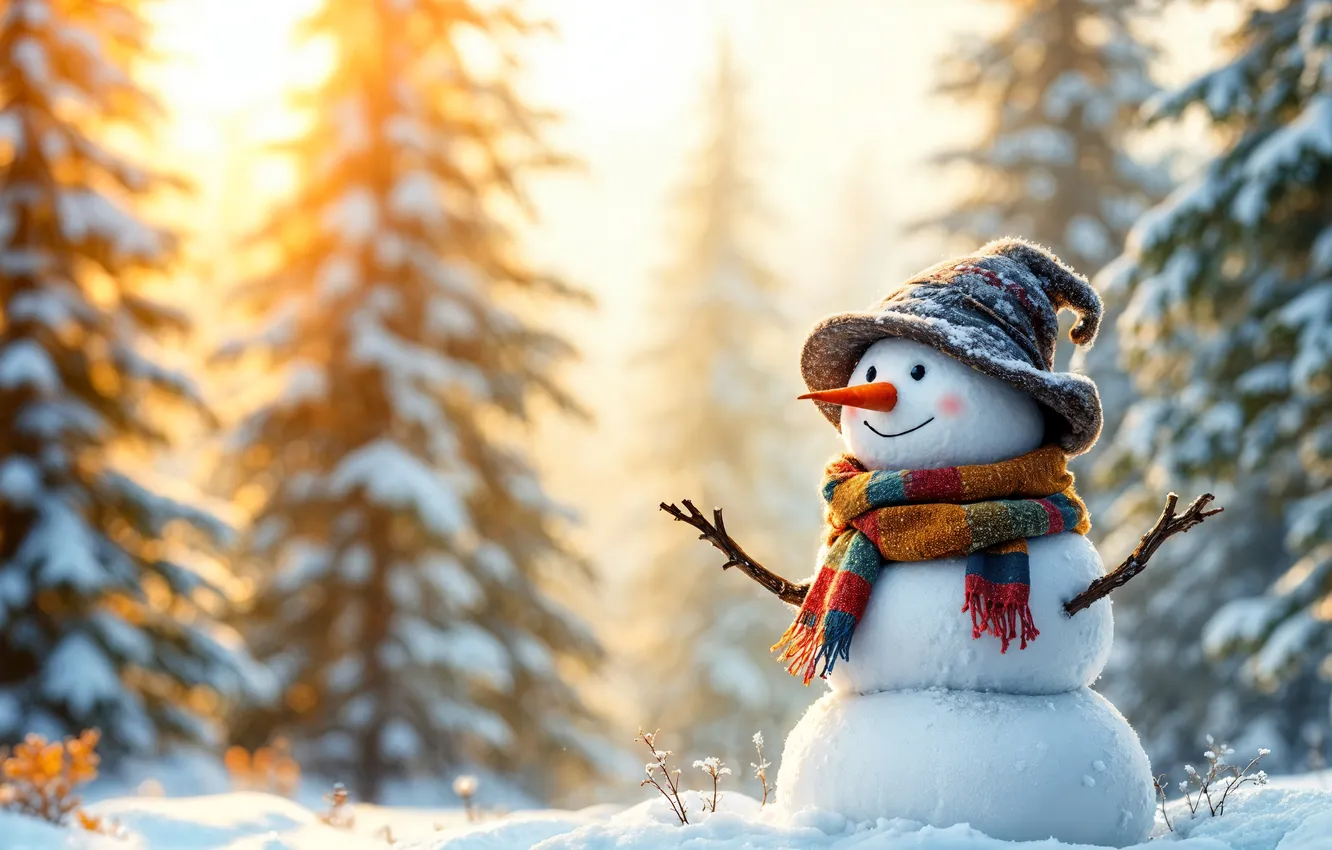 Photo wallpaper winter, snow, decoration, new year, Christmas, snowman, Christmas, winter