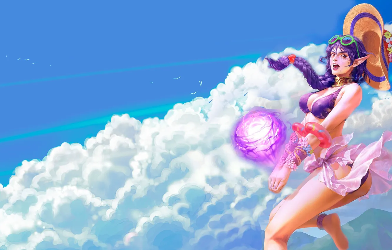 Photo wallpaper beach, swimsuit, summer, girl, clouds, mood, the wind, magic
