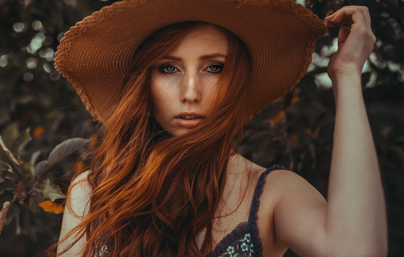 Photo wallpaper look, girl, pose, portrait, hat, makeup, hairstyle, beautiful