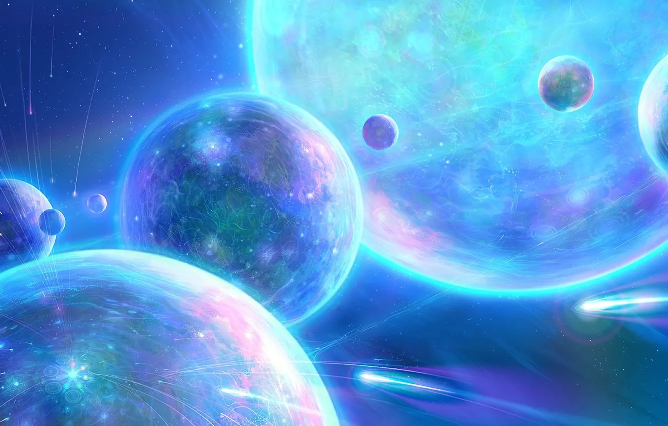 Photo wallpaper space, circles, planet, satellite, meteor, art, antifan-real