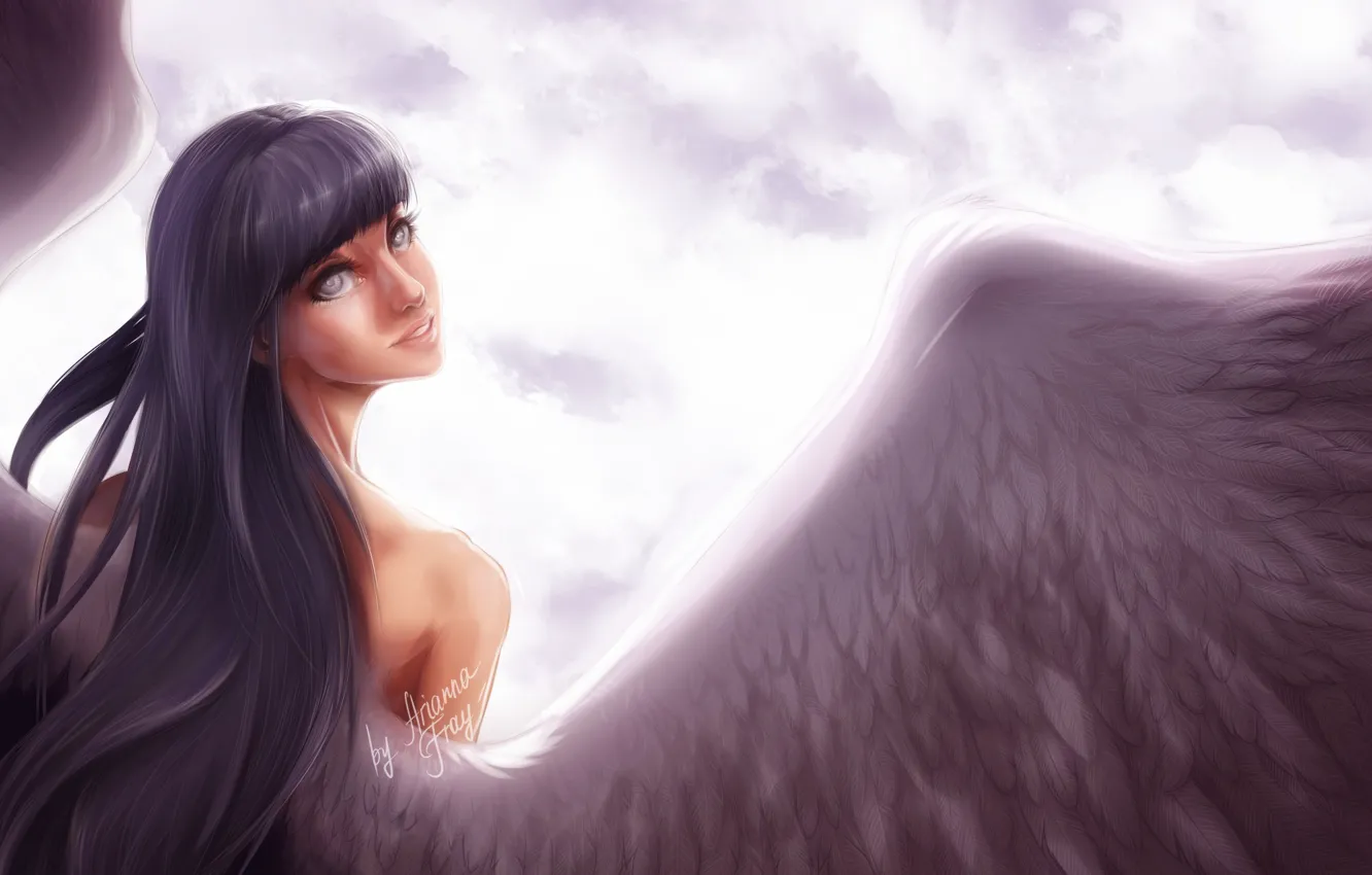 Photo wallpaper the sky, look, girl, smile, wings, angel, Naruto, Naruto