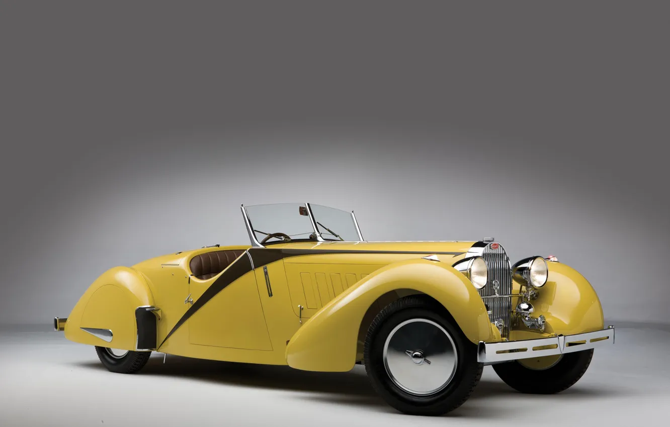 Photo wallpaper Bugatti, Lights, Classic, Chrome, 1935, Classic car, Gran Turismo, Radiator
