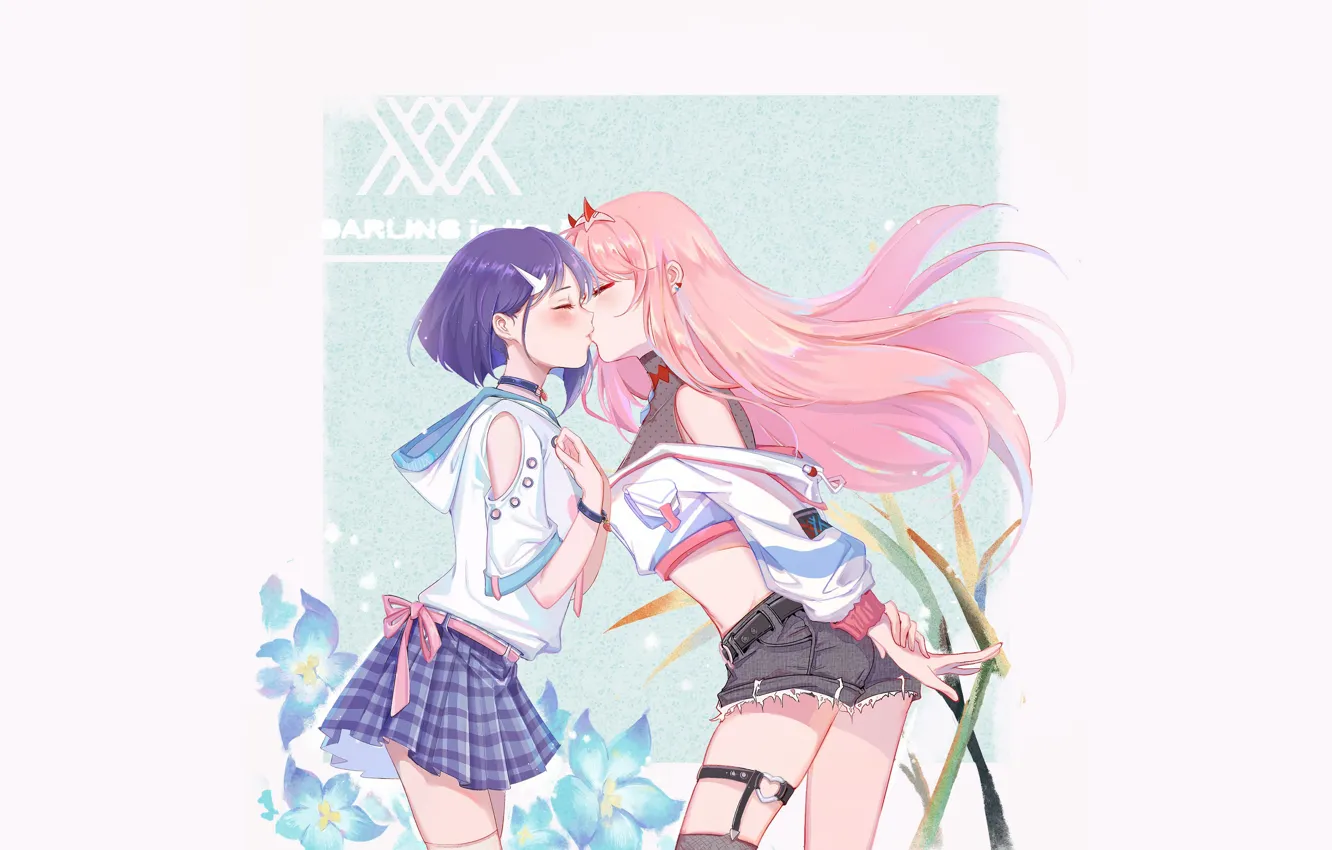 Photo wallpaper girl, kiss, Darling In The Frankxx, Cute in France