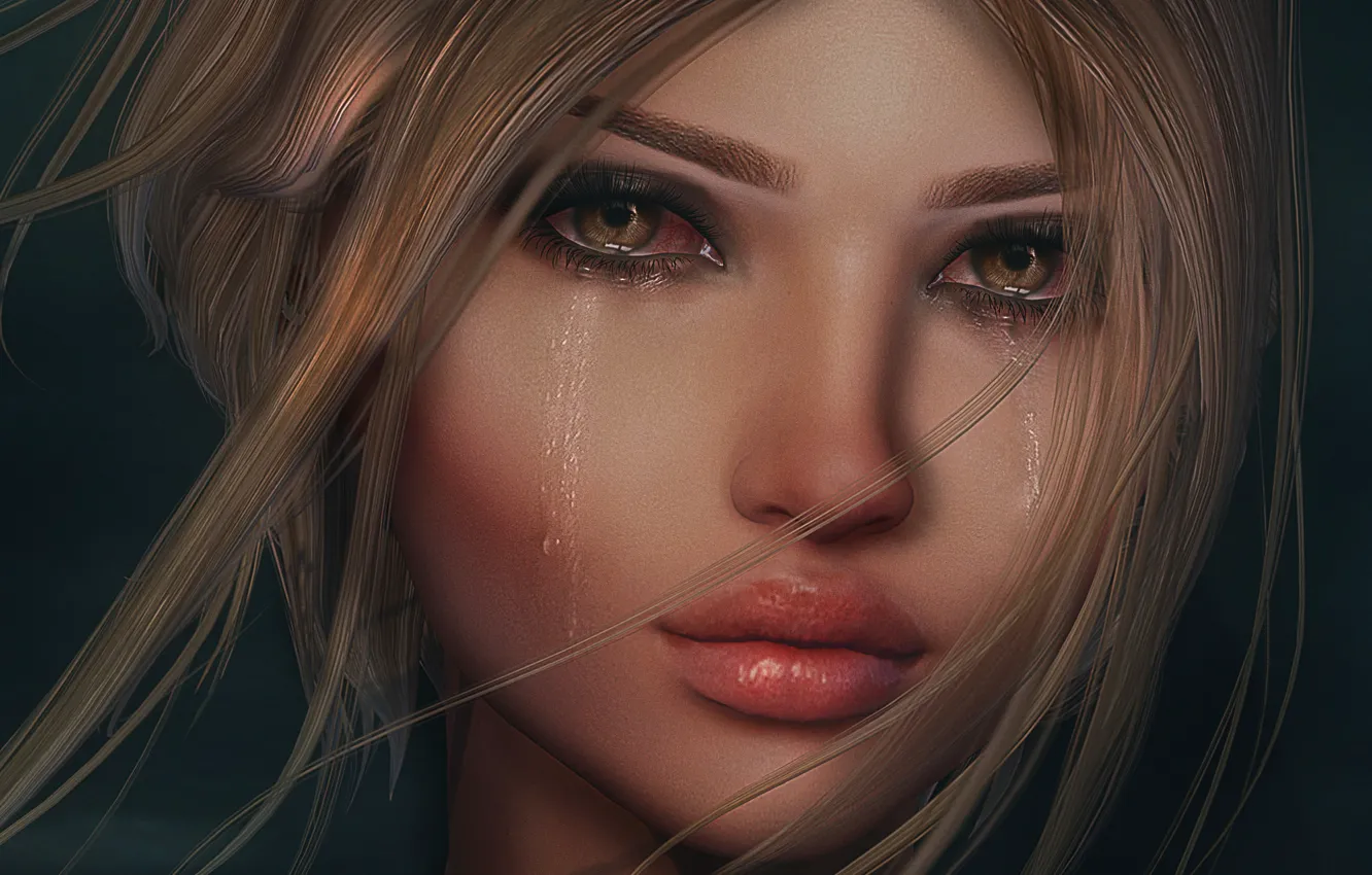 Photo wallpaper sadness, girl, face, tears