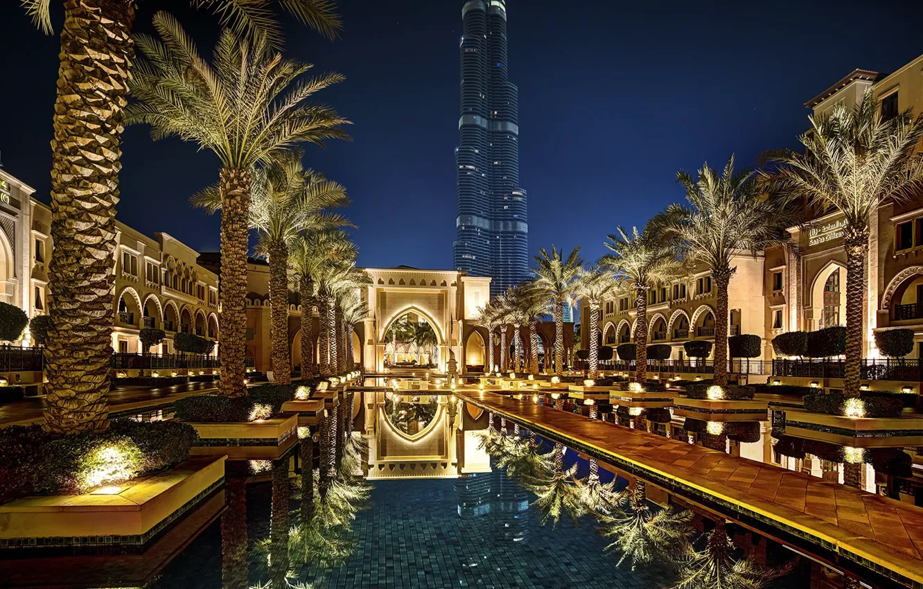 Photo wallpaper night, pool, Dubai, the hotel, Dubai, Caliphs Palace