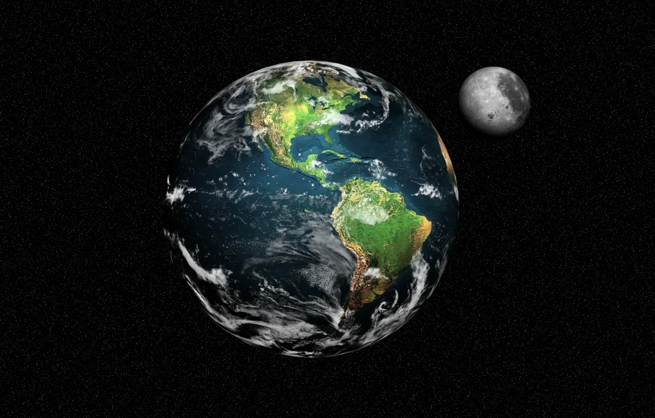 Photo wallpaper space, planet, satellite, stars, The moon, Earth