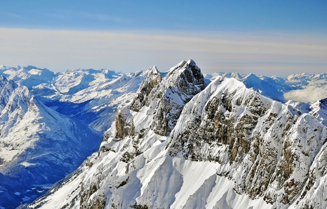 Photo wallpaper white, sky, blue, winter, mountains, clouds, snow, sunlight