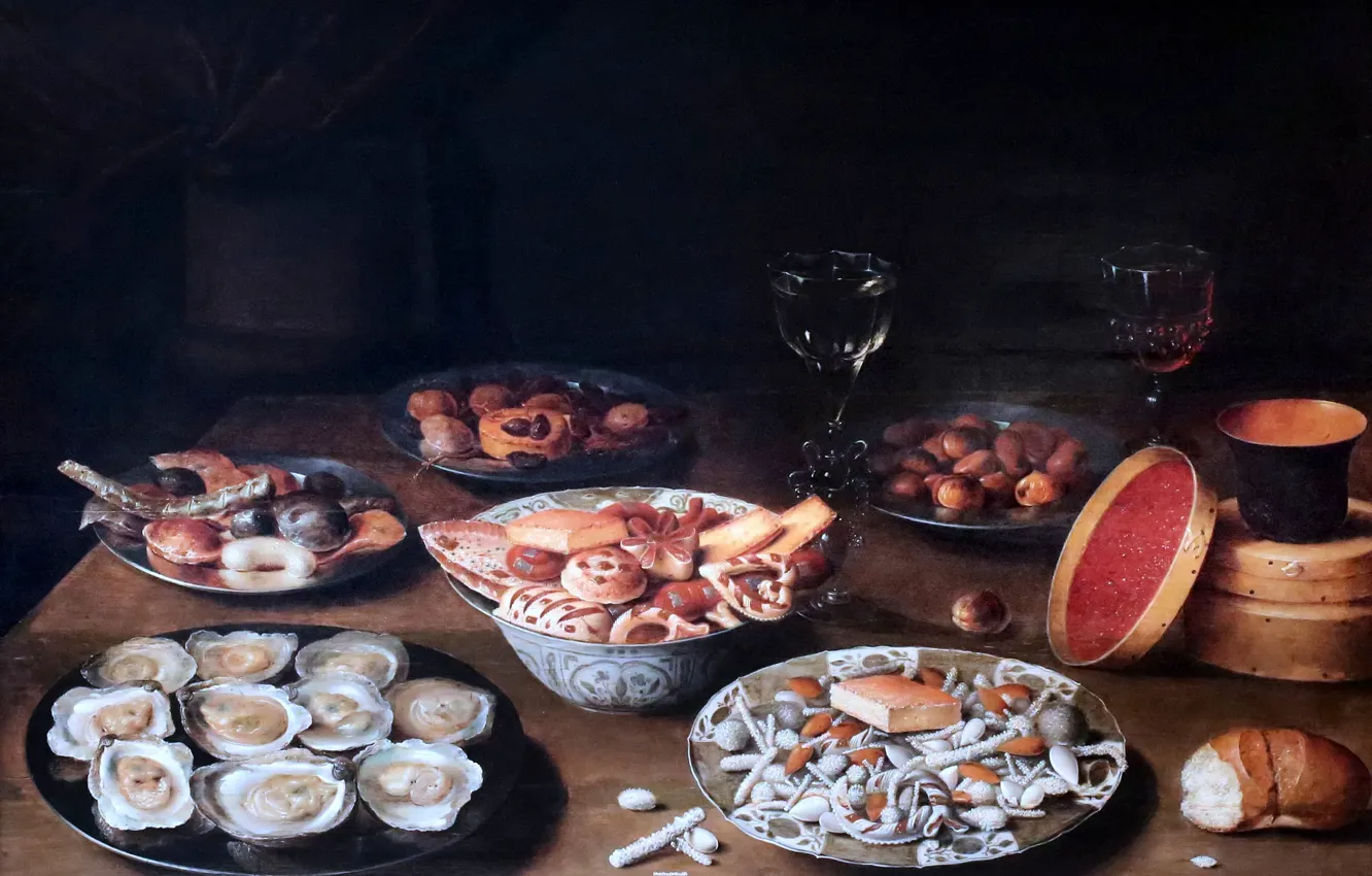 Photo wallpaper picture, Brussels, Still life with lobster, Osias Beert, 1624, Still life with oysters