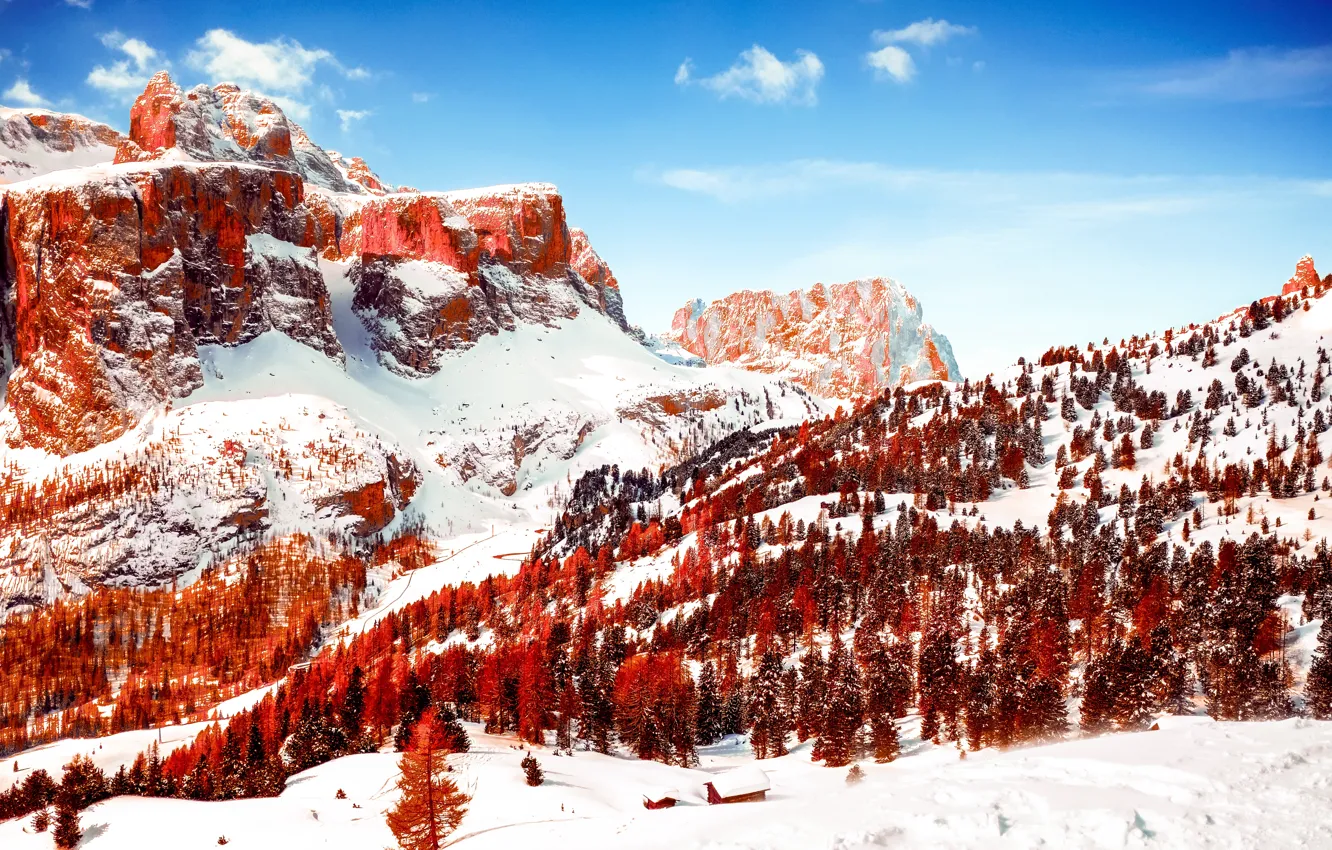 Photo wallpaper snow, snow, snow-capped mountains, Dolomites, Capped Mountains, Red Infrared