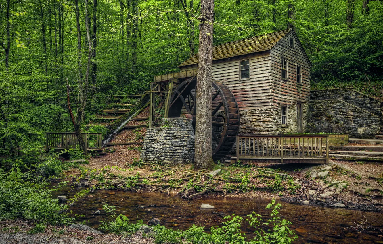 Photo wallpaper USA, old mill, Tennessee, Norris Dam State Park