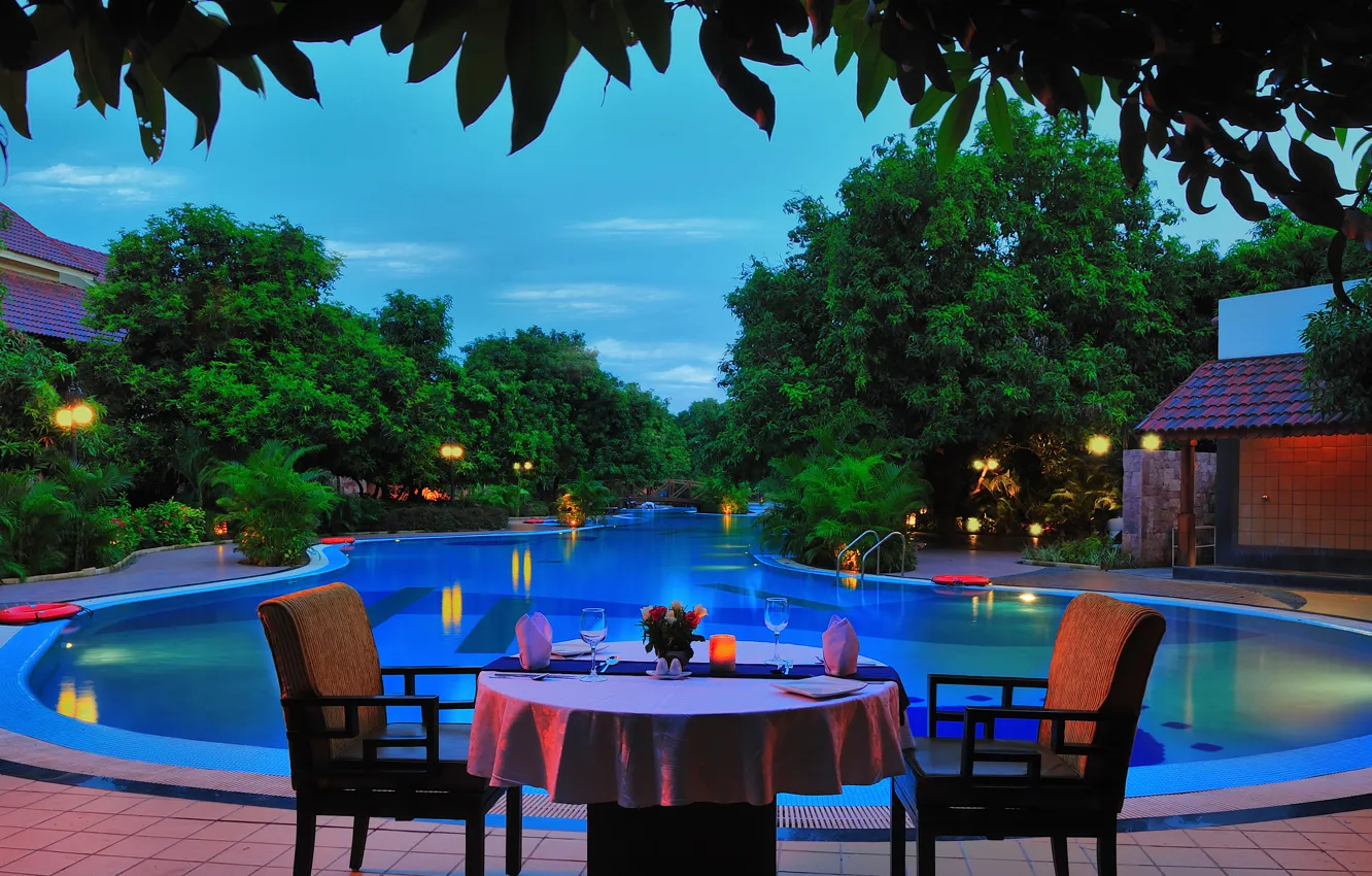 Photo wallpaper mood, stay, Villa, the evening, pool, dinner