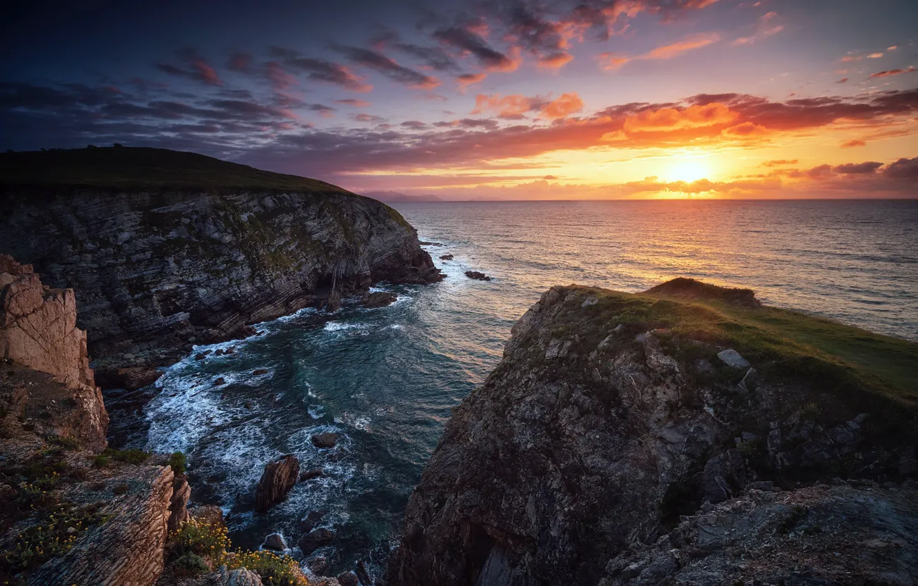 Photo wallpaper sea, sunset, shore