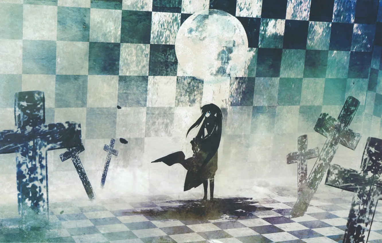 Photo wallpaper the moon, cross, mystic, art, black rock shooter, art, Insane Black rock shooter, Mato KURO