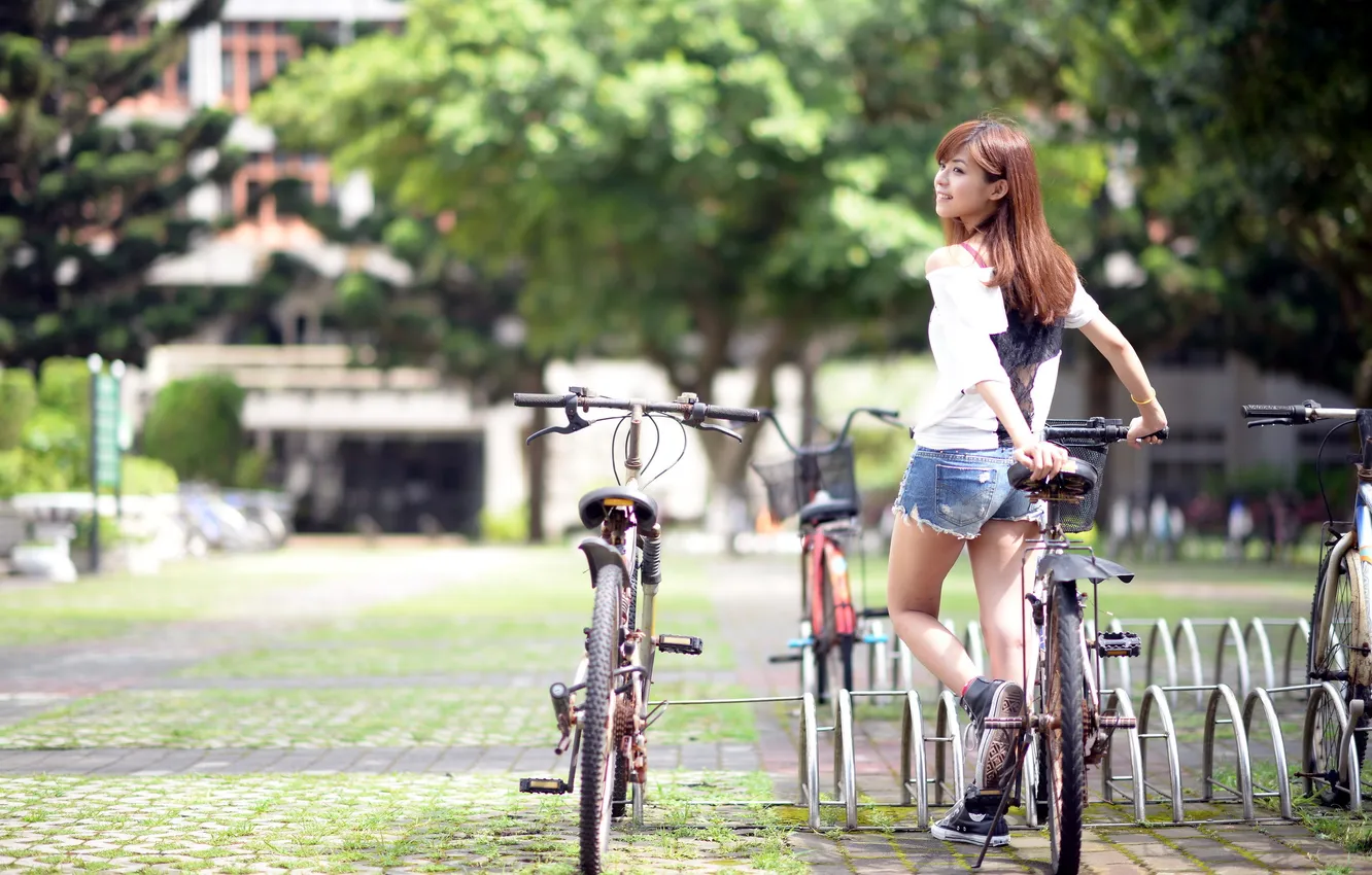 Photo wallpaper girl, street, bikes