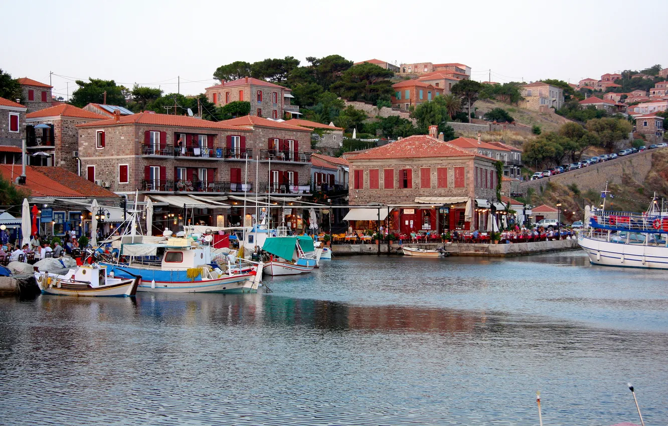 Photo wallpaper coast, boat, home, cafe, Turkey