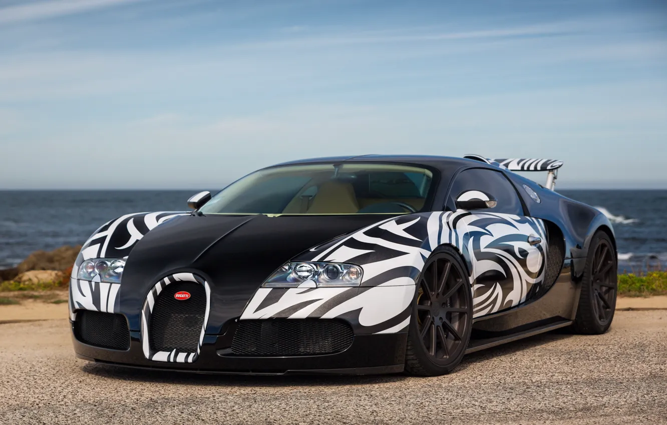 Photo wallpaper Bugatti, Veyron, Black, White, Zebra
