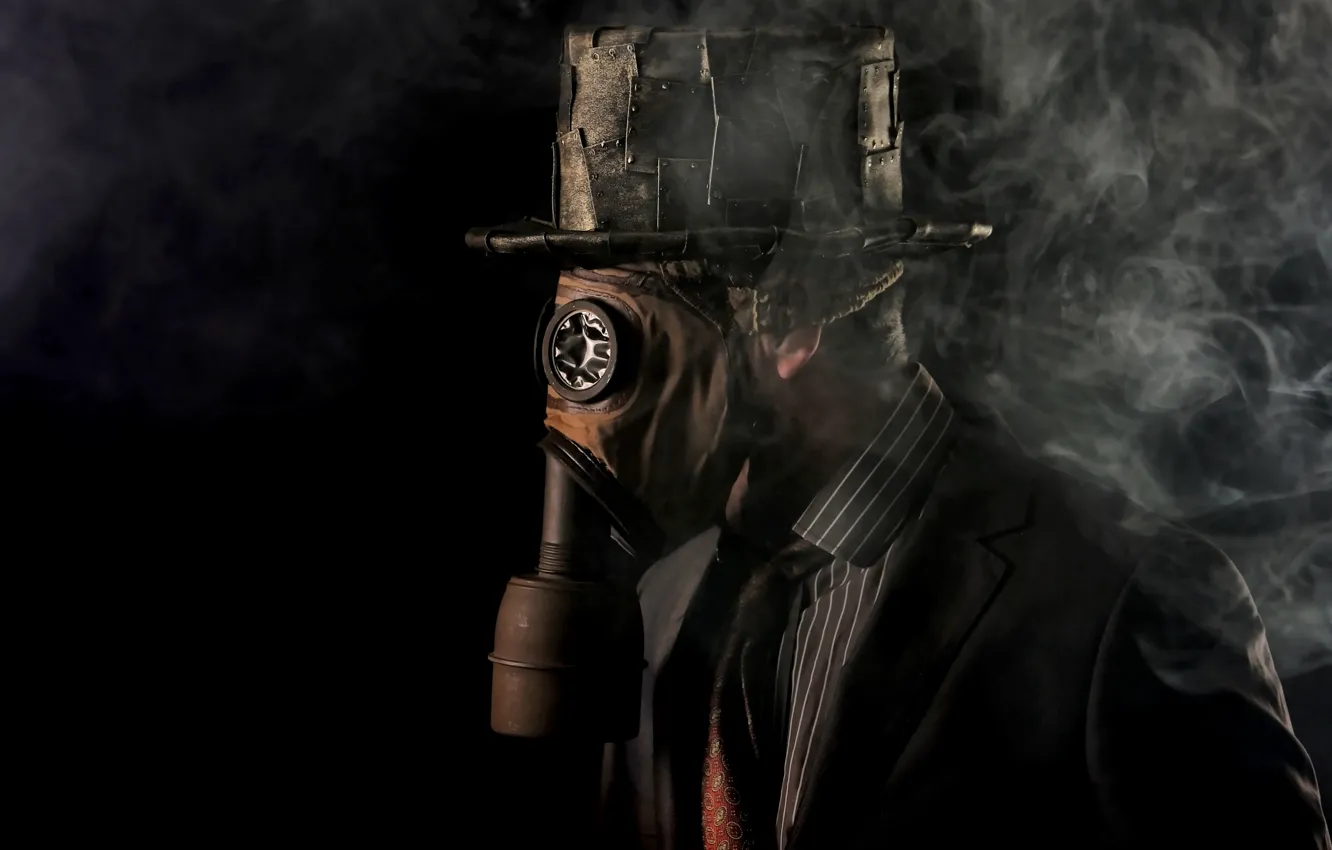 Photo wallpaper smoke, people, gas mask