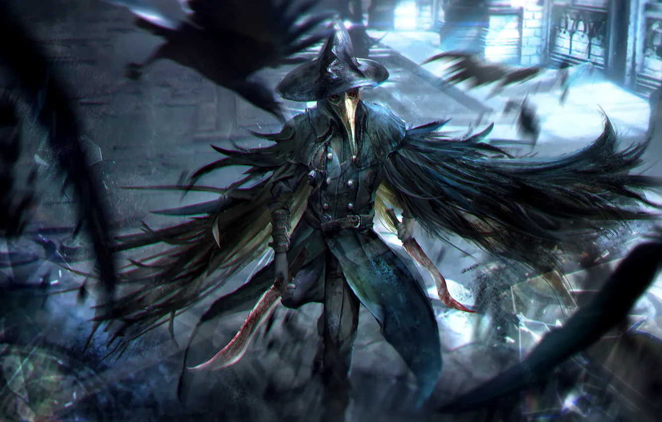 Photo wallpaper hat, mask, hunter, art, rpg, bloodborne, crow hunter