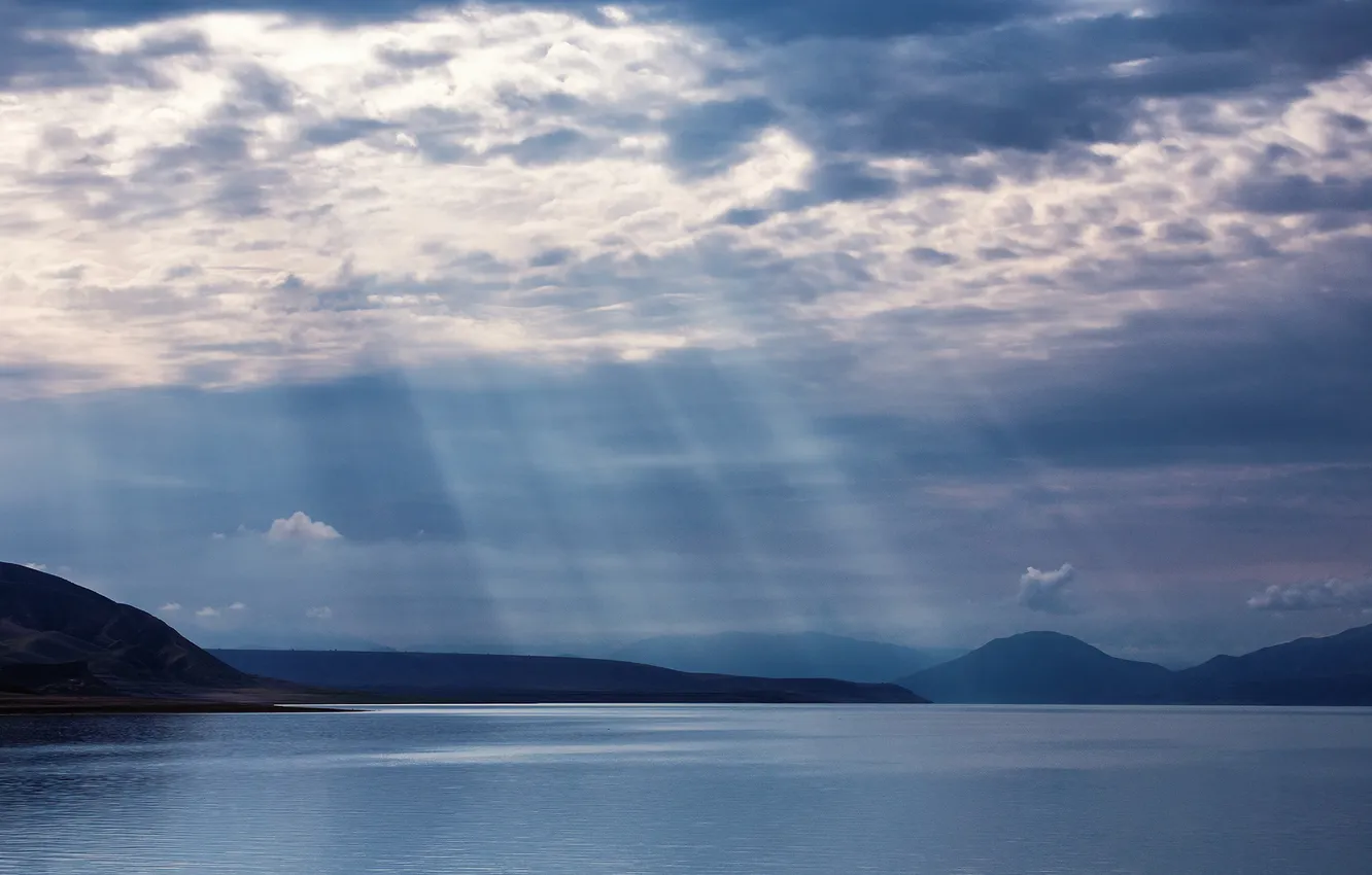 Photo wallpaper clouds, lake, horizon, the sun's rays, Elina Magalimova, amazing scenery, Inspiration of the morning