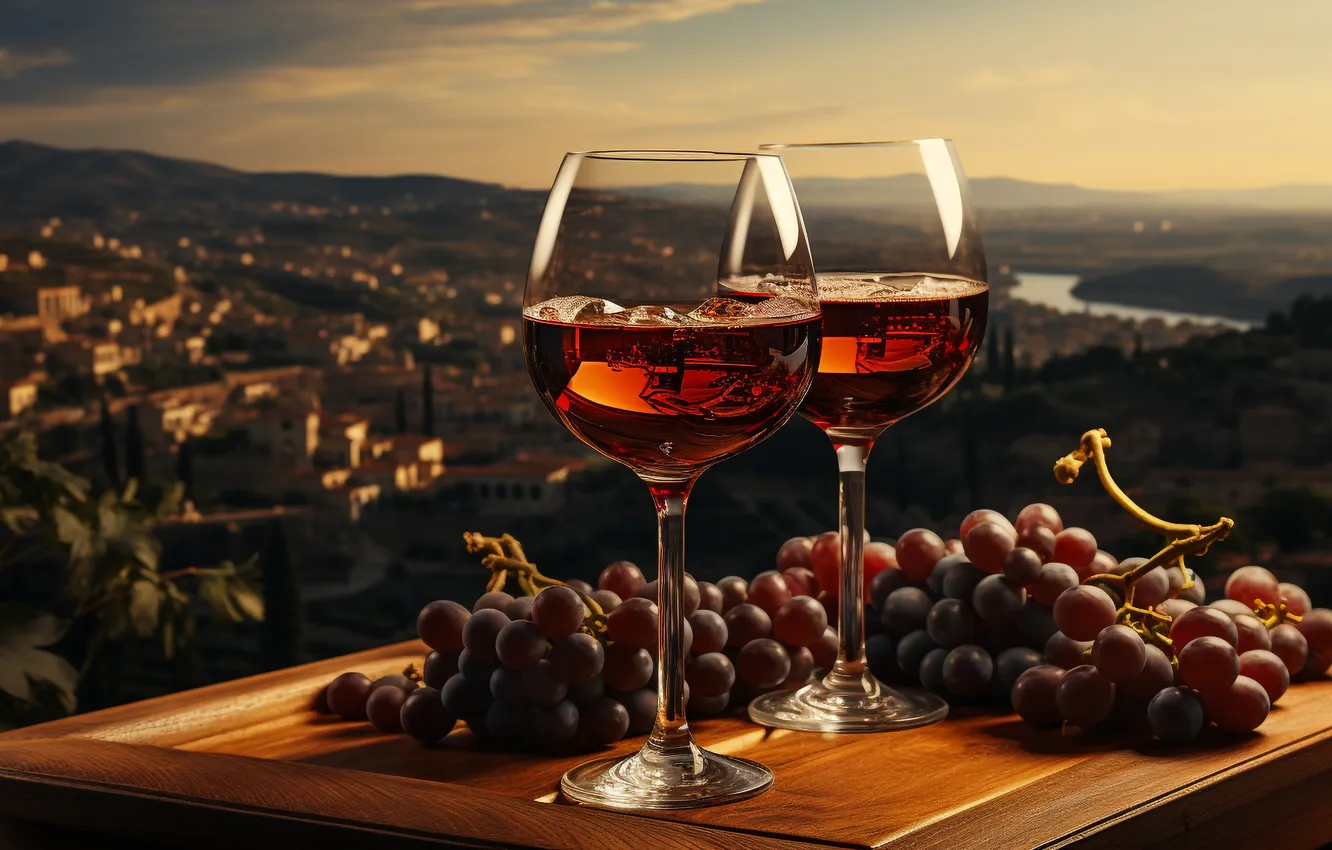 Photo wallpaper wine, grape, drink, table, alcohol, wineglass