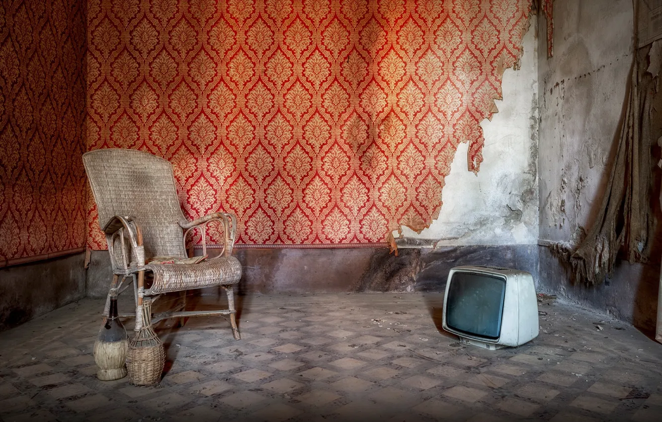 Photo wallpaper chair, TV, bottle, naturalism