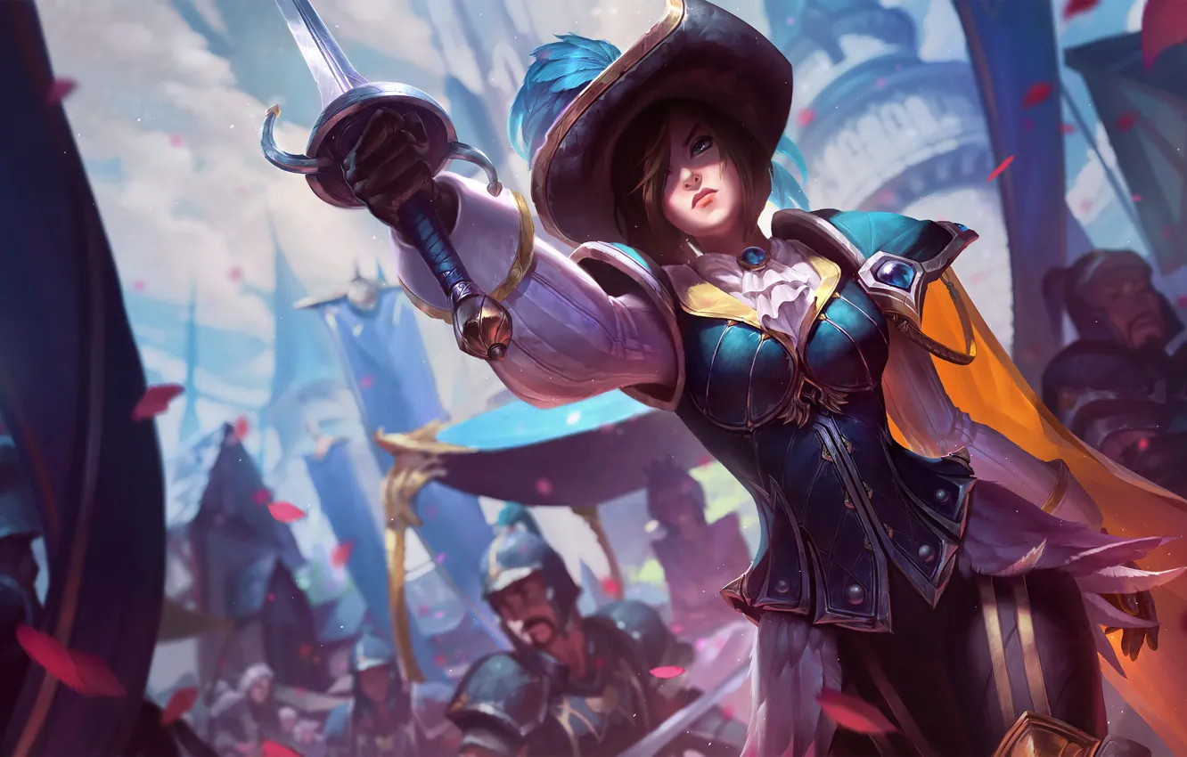 Photo wallpaper girl, sword, fantasy, game, armor, weapon, hat, coat