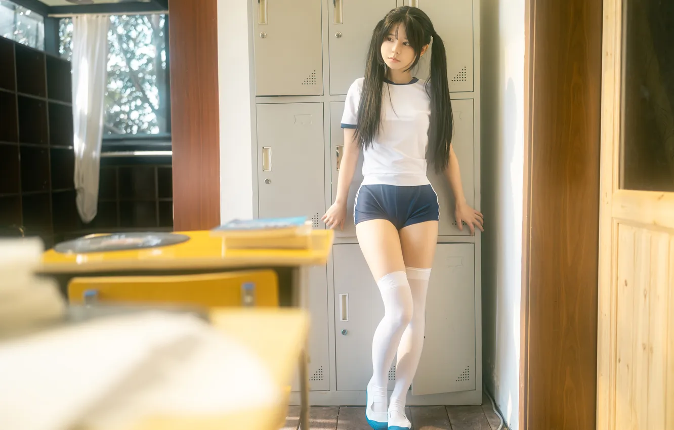 Photo wallpaper school uniform, long hair, model, women, cosplay, asian, t-shirt, Petite