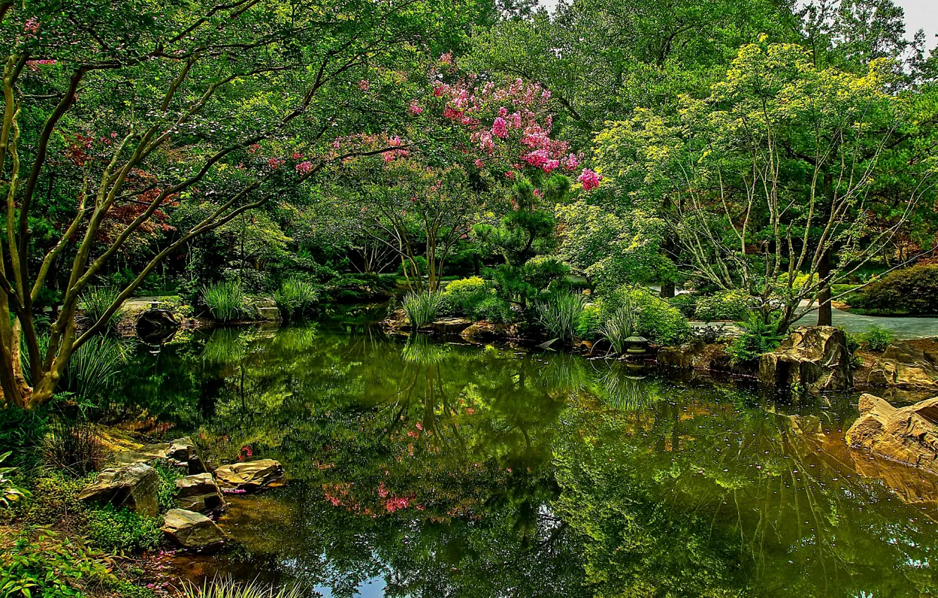 Photo wallpaper nature, pond, Park, photo, USA, the bushes, Gibbs Gardens