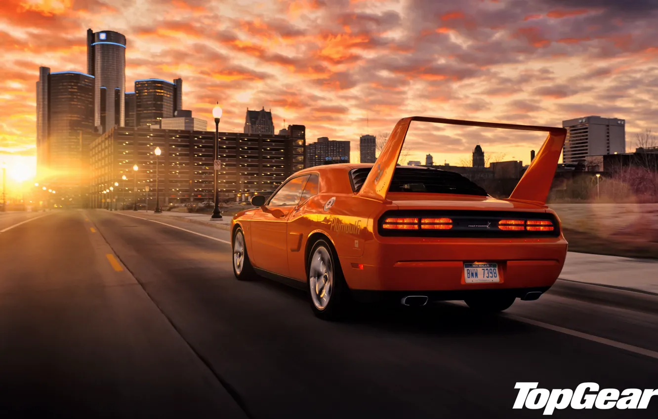Photo wallpaper road, the sky, sunset, orange, the city, tuning, lights, Top Gear