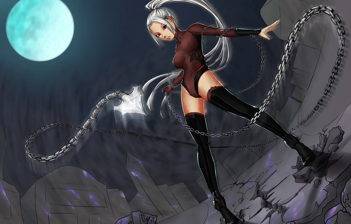 Photo wallpaper girl, night, weapons, the moon, art, chain, tip, forgotten-wings