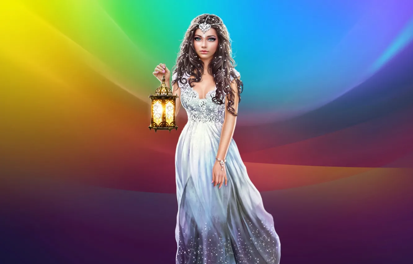 Photo wallpaper girl, dress, lights, long hair