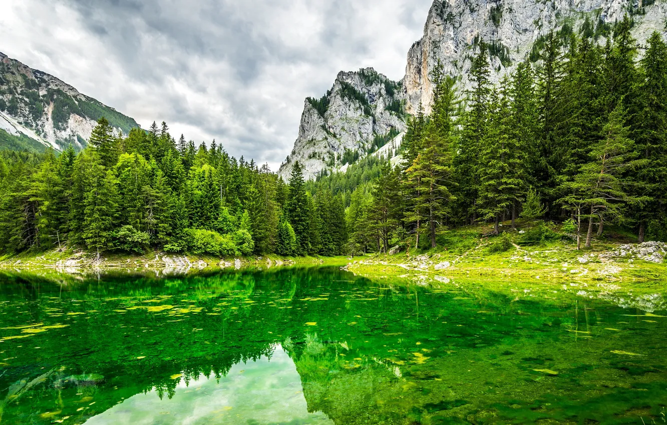 Photo wallpaper landscape, mountains, nature, beauty, green water