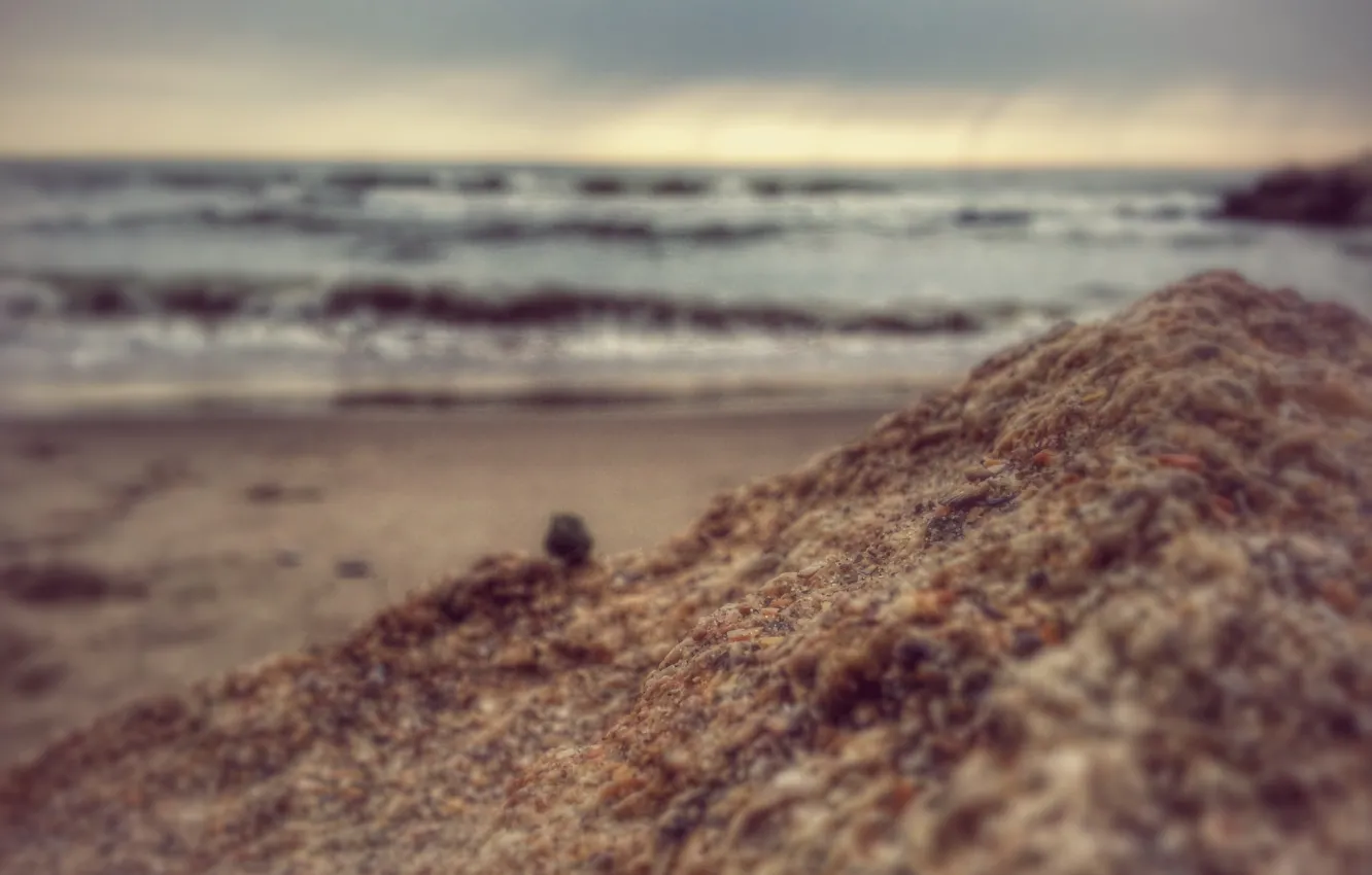 Photo wallpaper sand, sea, wave, beach, clouds, the ocean, surf