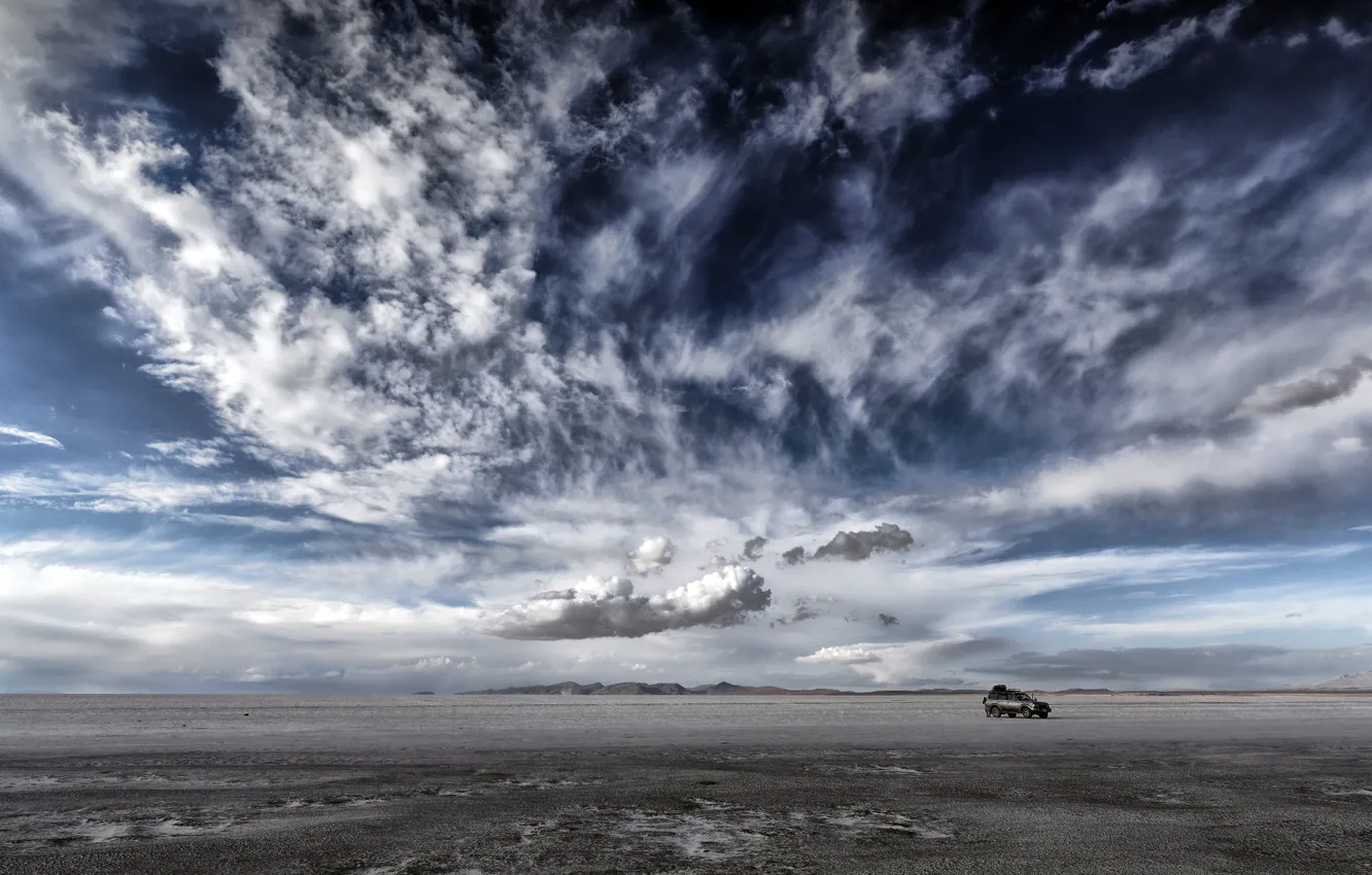 Photo wallpaper field, the sky, car