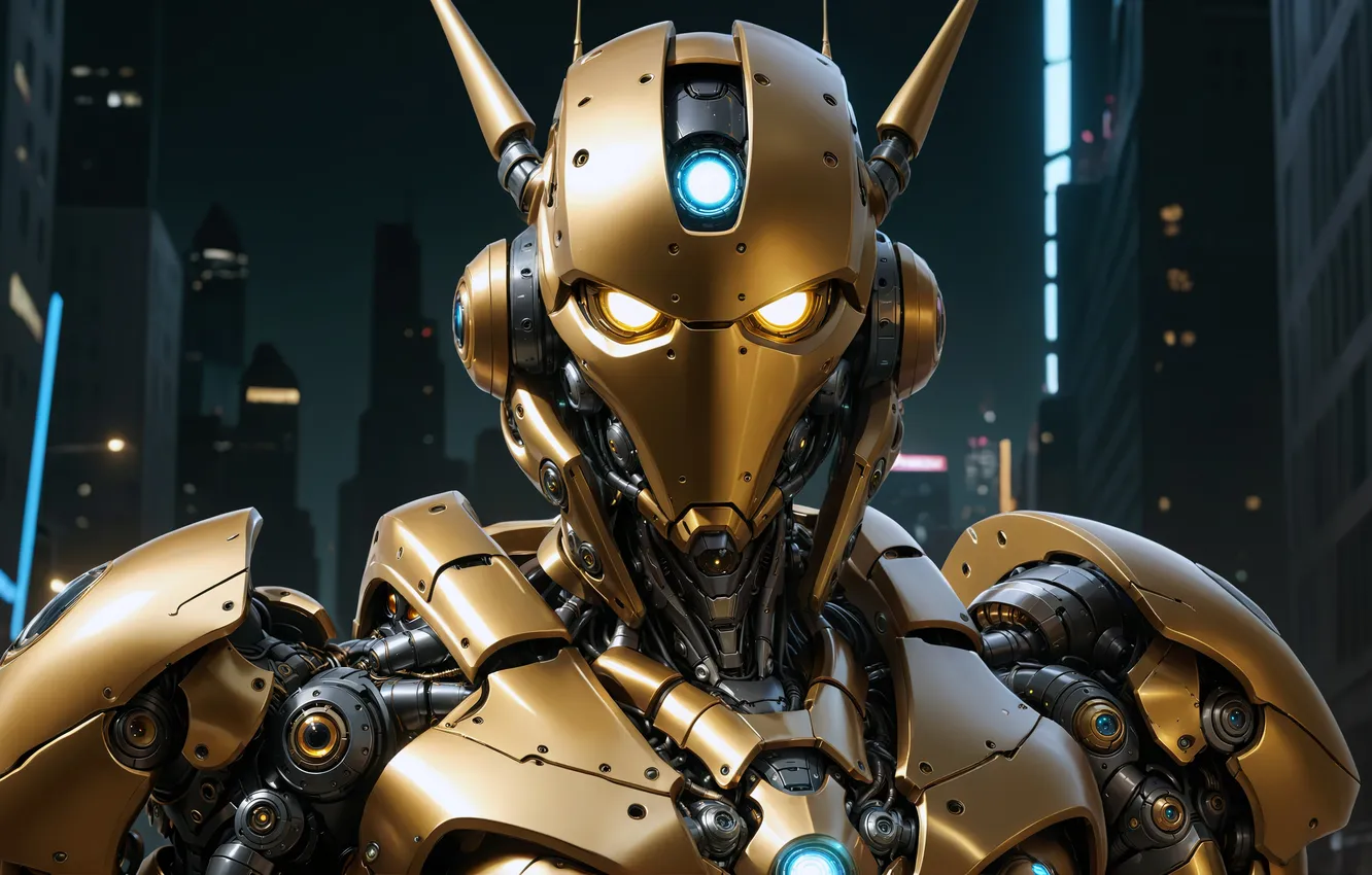 Photo wallpaper background, robot, gold