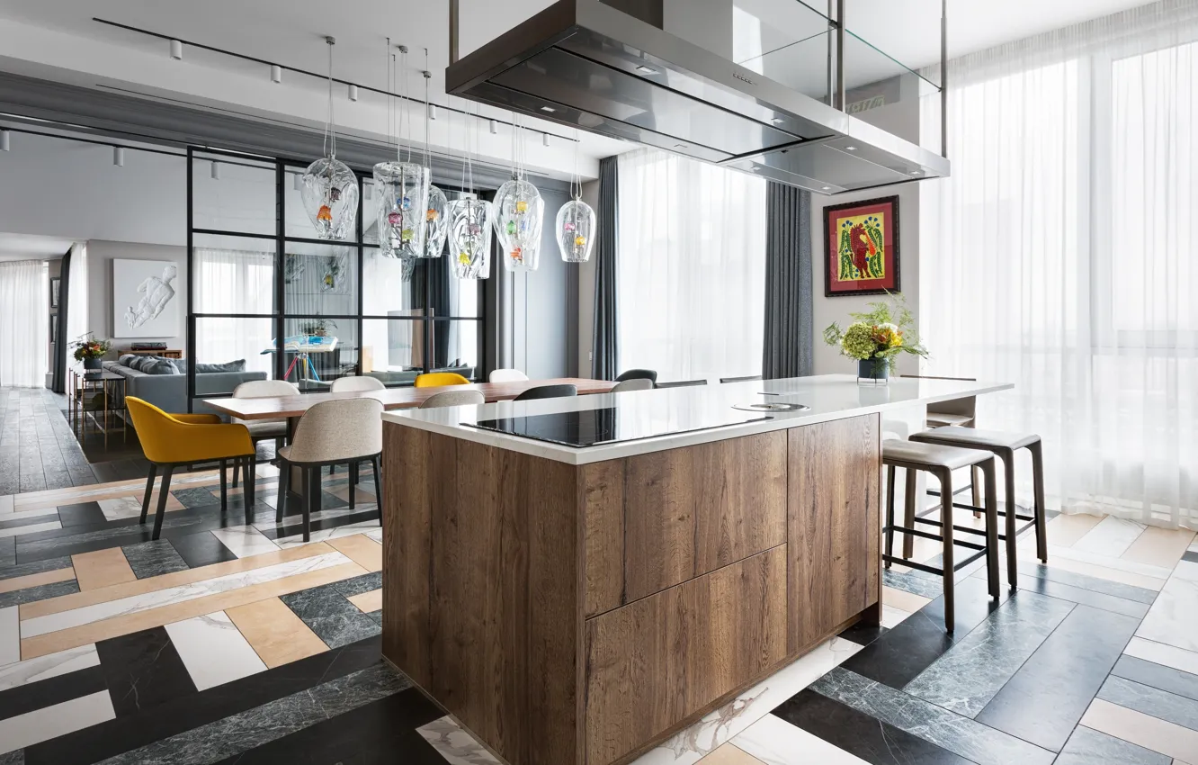 Photo wallpaper design, style, interior, kitchen, Ukraine, living room, Kiev, Ukraine
