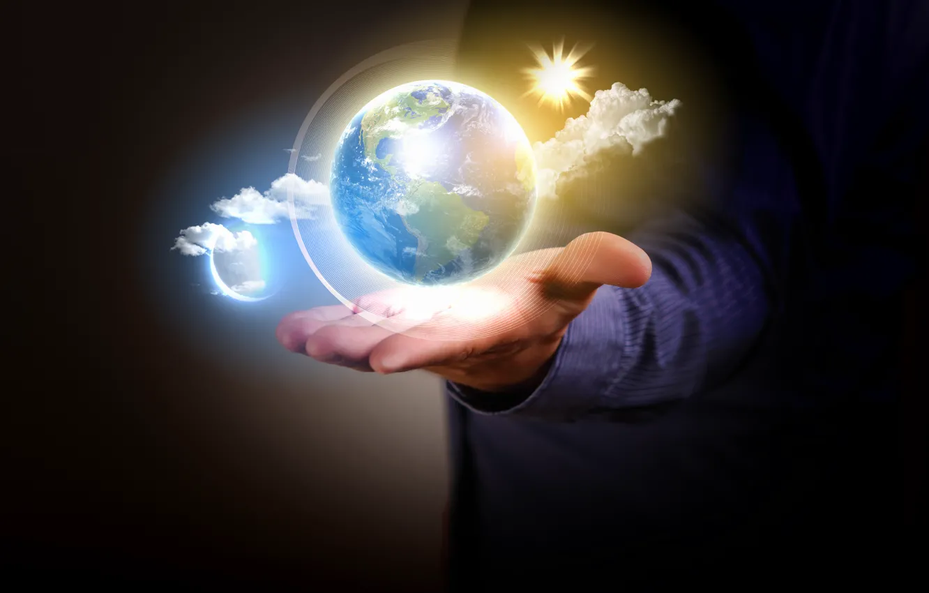 Photo wallpaper earth, balls, the universe, planet, hands, male
