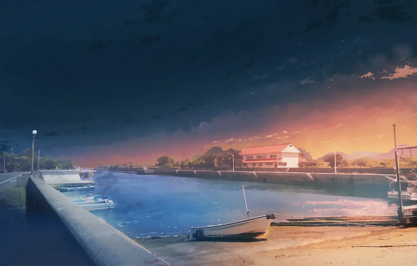 Photo wallpaper summer, sunset, boat, pier