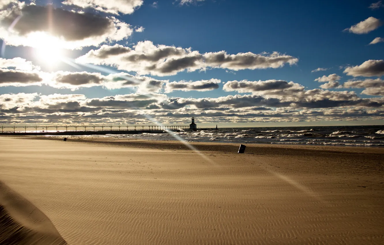 Photo wallpaper sea, beach, landscape, bridge
