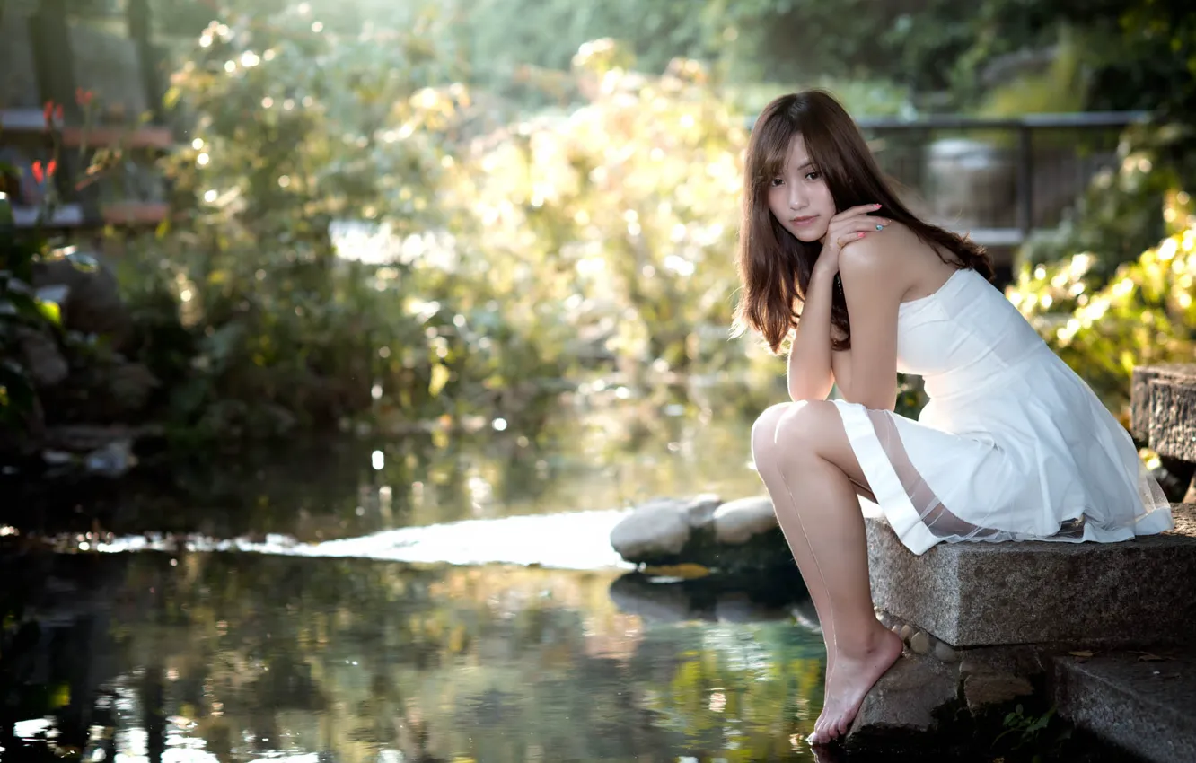 Photo wallpaper girl, dress, Asian, the water, Chang