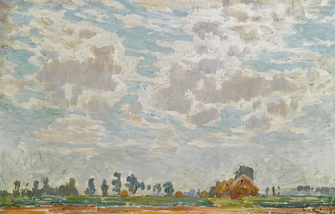 Photo wallpaper landscape, picture, Emile Claus, Cloudy Sky above a Belgian Farm, Emile Claus