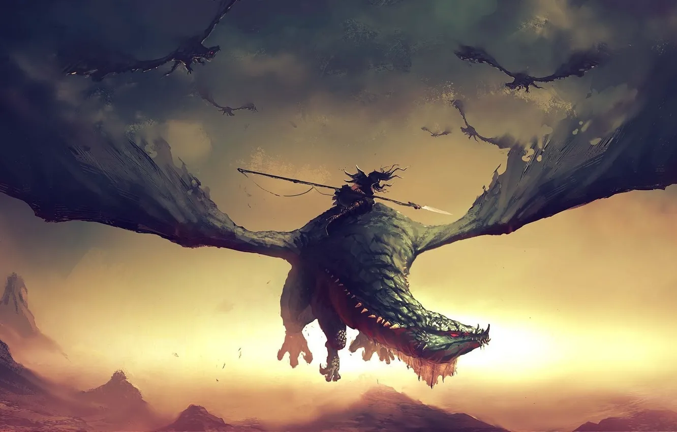 Photo wallpaper fiction, dragon, battle