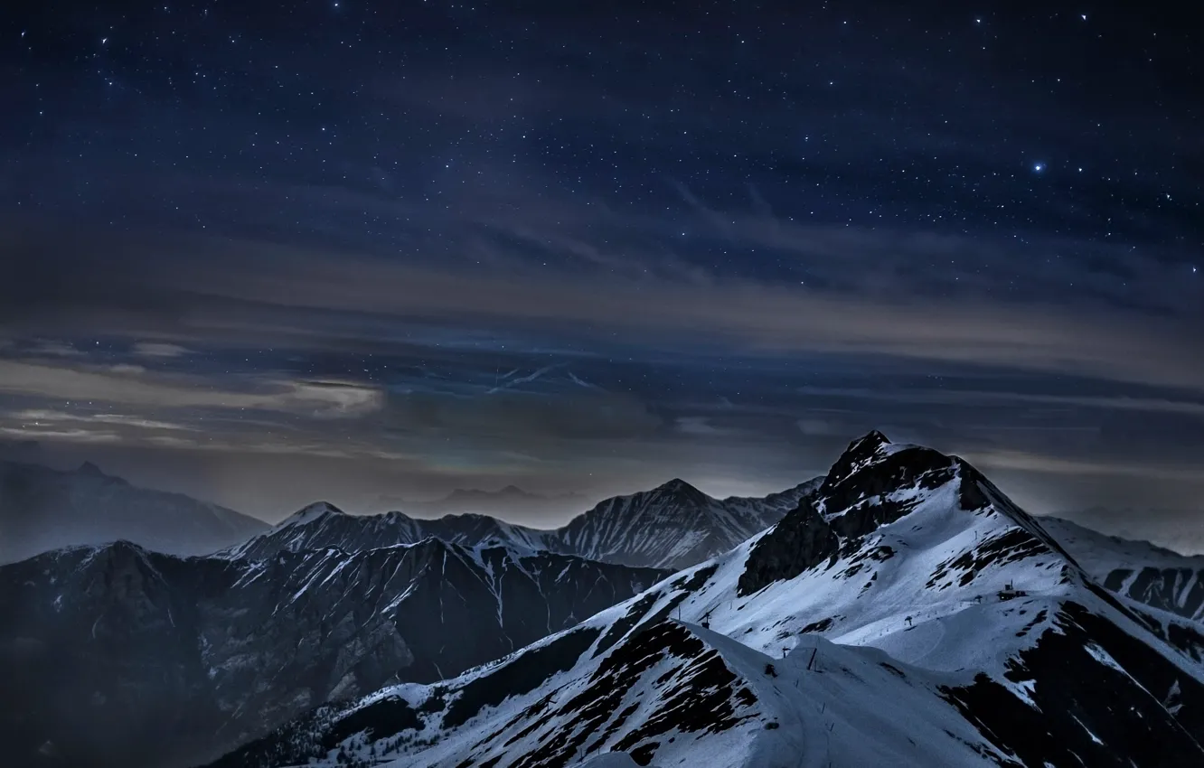 Photo wallpaper mountains, night, stars