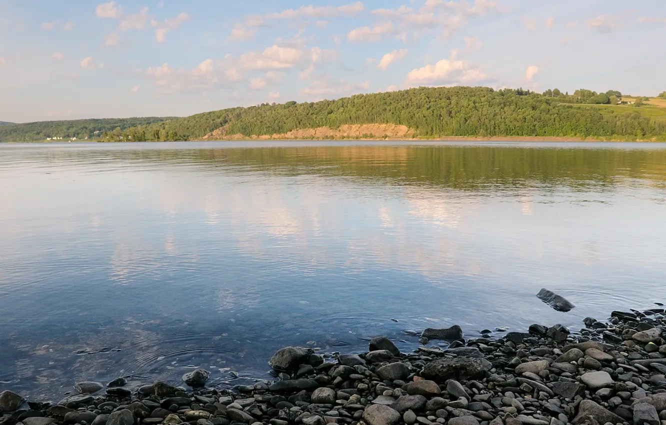 Photo wallpaper water, lake, stones, shore