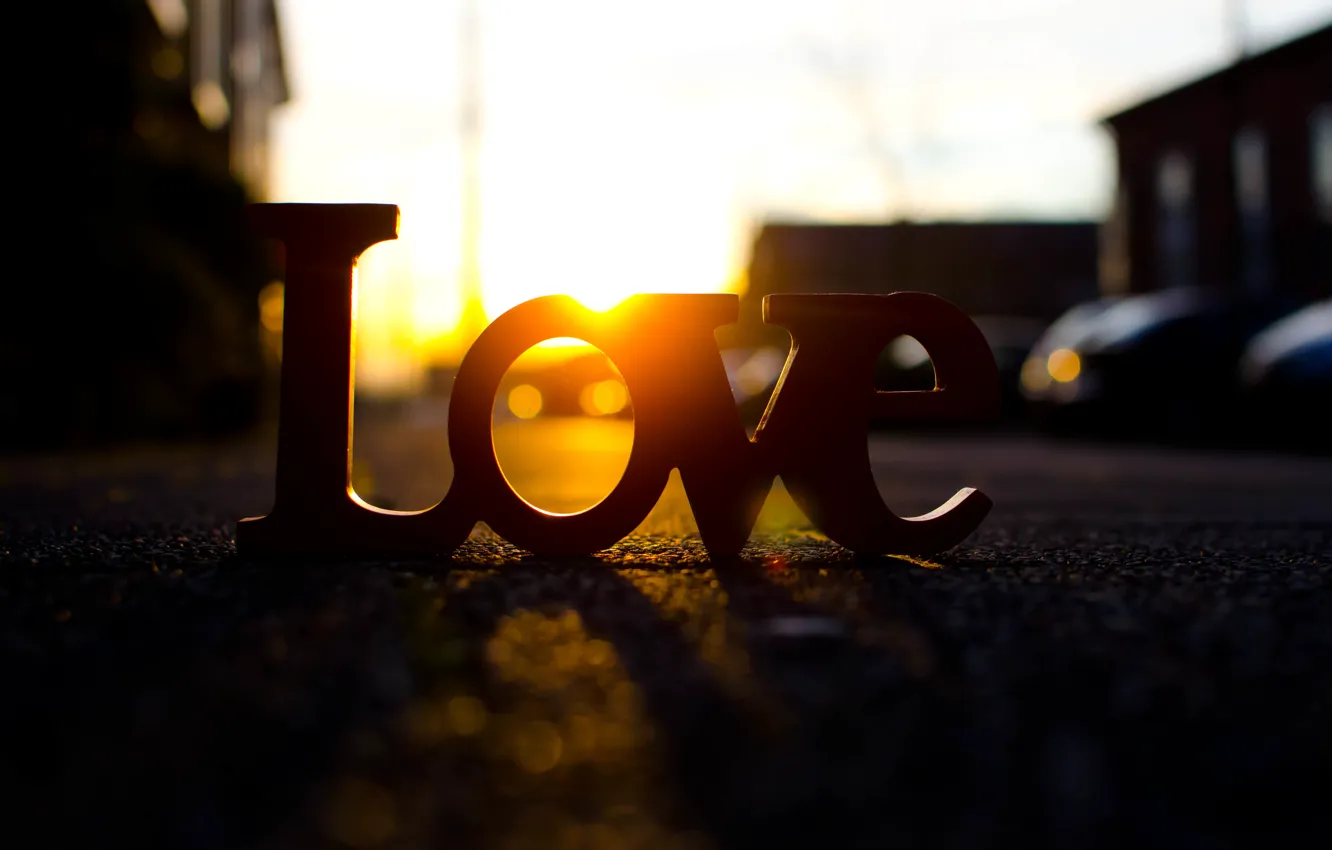 Photo wallpaper road, the sun, rays, love, sunset, letters, background, mood